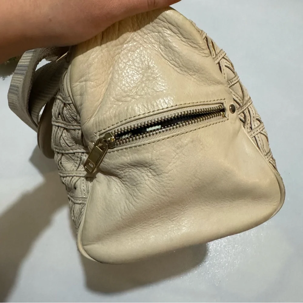 Rebecca Minkoff Cream Woven Leather Large Top Handle Shoulder‎ Bag Purse